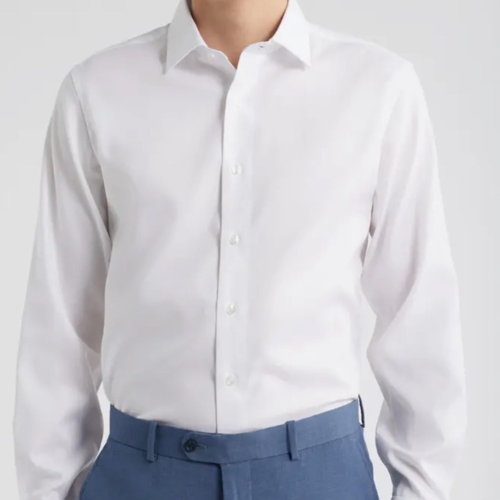 LORENZO UOMO WHITE PERFORMANCE STRETCH SHIRT TRIM FIT Size 18 Cotton Blend